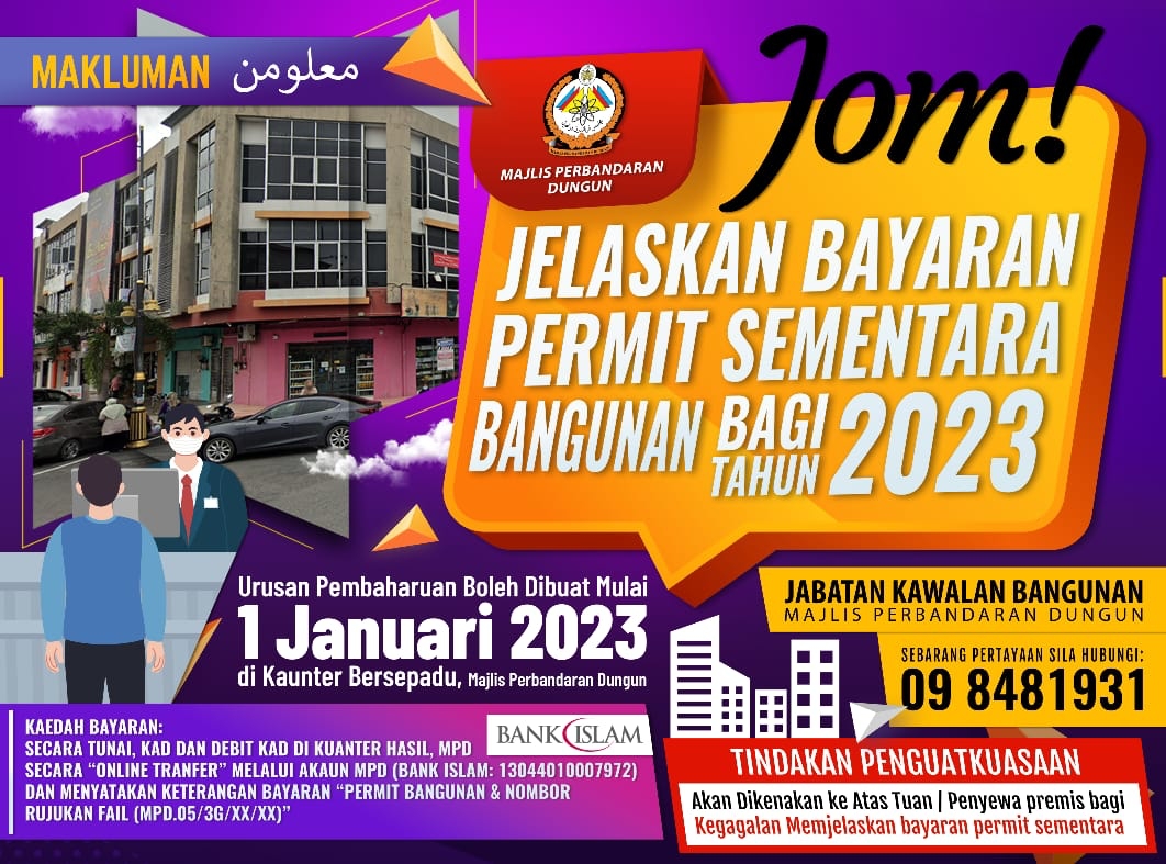 Pembayaran bagi Pembaharuan Permit Sementara Bangunan bagi tahun 2023